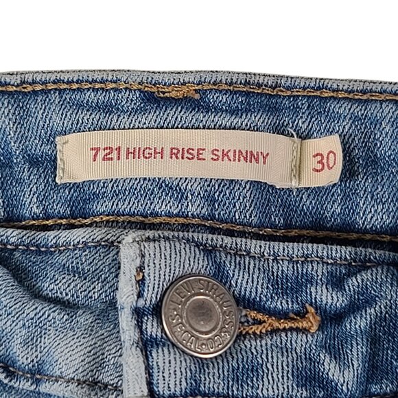 Levis 721 Jeans Womens 30 28x28 High Rise Skinny Light Wash Stretch Distressed - Picture 3 of 15